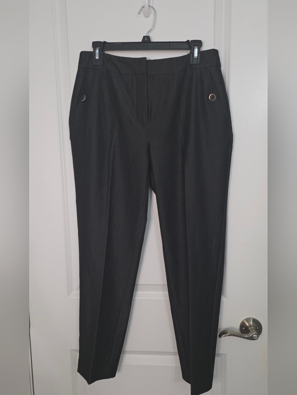 Zac & Rachel Black Straight-Leg Dress Pants with Gold Ring Accents